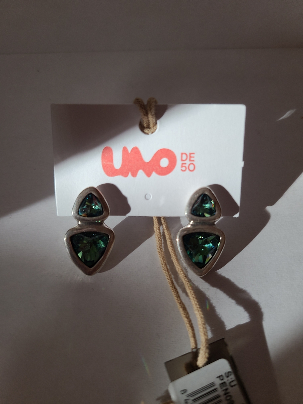 UNO de 50 Green Crystal Double Triangle Earrings